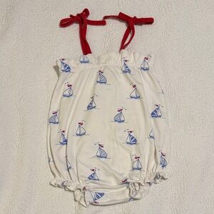 EUC TBBC RWB Sailboat Print Baby Romper with Red Straps Size 2T